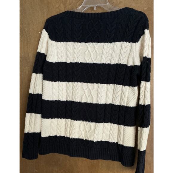 MNG Basics Woman Long Sleeve Pullover Sweater 100% Cotton Blue White Striped L - Picture 2 of 8